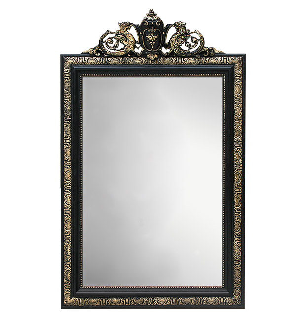 Antique french mirror Napoleon III style, black and gold