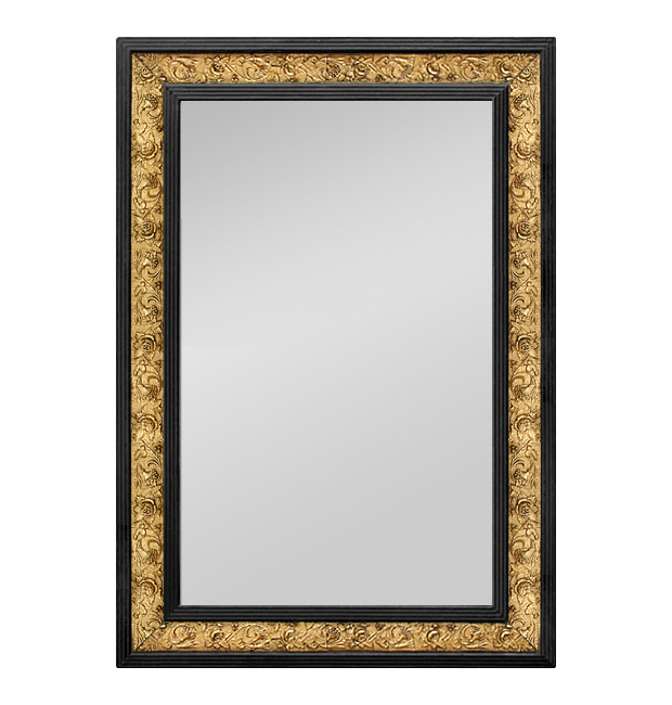 Antique mirror modern-style, circa 1910, black and gold Antique mirror modern-style, circa 1910, black and gold